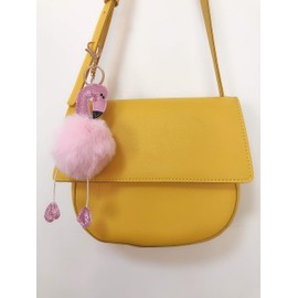 WONSHREE Flamingo Key Chain Pom Pom Keychain for Women Girls - Faux Fur Cute Animal Keychains Pendant for Car Bag Decoration, Pink