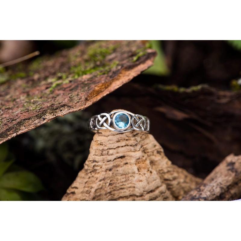 Windalf TÂMIA Celtic Ring 6mm Blue Topaz Engagement Ring Cubic