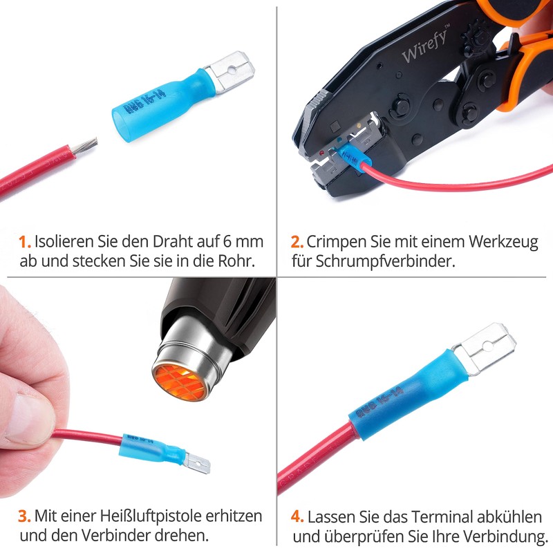 Wirefy Blue Heat Shrink Connectors Flat Connector Insulated - Cable