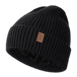 Wmcaps Beanie for Men, Unisex Classic Knit Beanie Winter Hat Stretchy Soft Cuffed Wooly Beanie with Thermal Thick Fleece Lining, Gifts for Men/Women/Her/Him/Dad（Black）