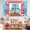 Happy Birthday Backdrop Banner 70.8X43.3 inches, Red and Blue Stripes