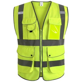 XIAKE 9 Pockets High Visibility Reflective Safety Vest, Zipper Front, Meets ANSI/ISEA Standards(3X-Large,Yellow)