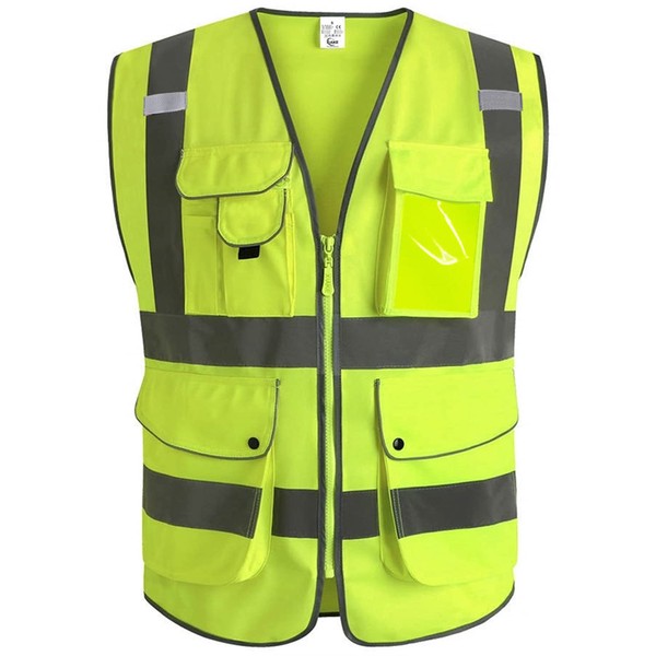 XIAKE 9 Pockets High Visibility Reflective Safety Vest, Zipper Front,