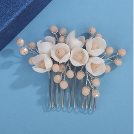 Wekicici Cute Flower Wedding Hair Comb Floral Crystal Hair Piece Bridal Champagne Rhinestone Side Comb Hair Accessories for Women Small Bud Flower Headpiece (Silver)