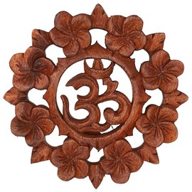 GURU SHOP Carved Wall Picture Decoration Wall Relief OM Wood Size: Diameter 14 cm Masks & Wall Decoration