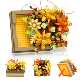 SJUNJIE Clamping Blocks Flowers Orange 536 Pieces Mini Building Blocks Flower Box Can Be Pulled Out Flowers Building Blocks Set Flower Decoration Home Decoration Gift for Women and Men