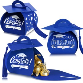 30 Pieces Graduation Cap Candy Box 2024 Graduation Prom Boxes Party Favors Graduation Treat Box with Tassel Graduation Centerpieces for Tables Graduation Decorations Grad Party Supplies(Blue)