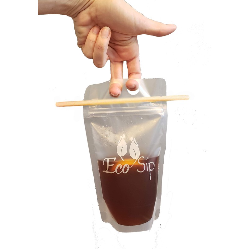 Biodegradable Disposable Drink Pouches by EcoSip – Eco-Friendly w/Gusset Bottom