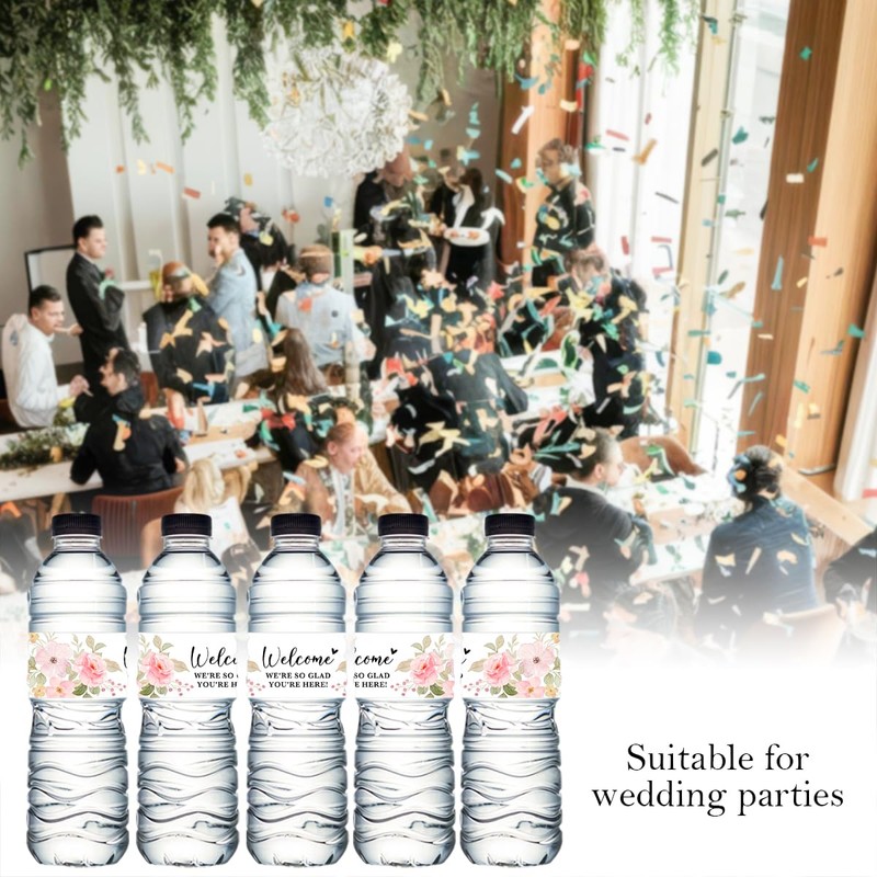 100PCS Wedding Water Bottle Labels Waterproof Greenery Floral Wraps Sticker