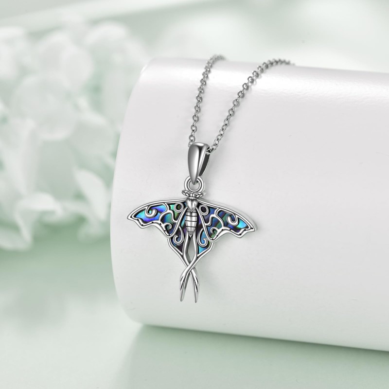 ONEFINITY Moth Necklace 925 Sterling Silver Moth Pendant Abaone Shell