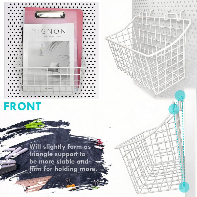 Pegboard Baskets With Hooks, 3 Pack Peg Board Wall Organizer