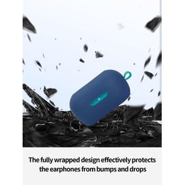 Compatible with JLab JBuds Mini True Wireless Noise Cancelling Earphones,Premium Silicone Shockproof Protection Skin Touch Charging Port Accessible, Front LED Visible with Lanyard,Blue.