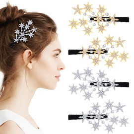4 Pcs Rhinestone Star Hair Clips Crystal Star Hair Clip for Women Bride Wedding Hair Barrettes Sparkly Silver & Gold Hair Pins Sparkling Jewelry Hair Barrettes Accessories