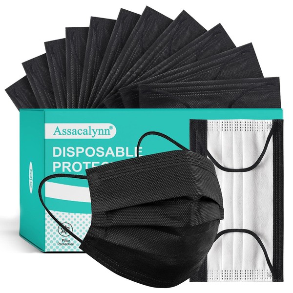 Assacalynn Disposable Mask 4 Layer 2023 Black Mask with White