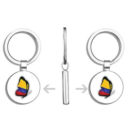 HJ Media Colombia Flag Butterfly Metal Steel Keychain Ring Double Side Key Chain