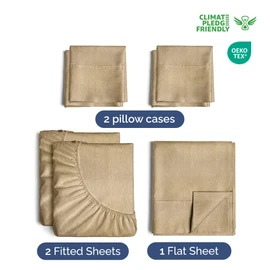 CGK Unlimited Extra Deep Split King Sheet Set - 7 Piece Breathable & Cooling Sheets - Hotel Luxury Bedding Set 18-24 Inch Extra Deep Pockets - Easy Fit, Soft, Wrinkle Free & Comfy - Heathered Tan, Split King Size