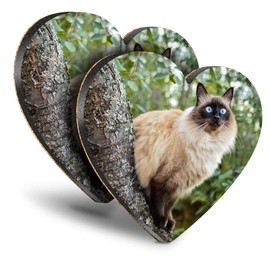 Destination Vinyl ltd Great Coasters (Set of 2) Heart - Balinese Cat in Tree Blue Eyes Drink Glossy Coasters/Tabletop Protection for Any Table Type #15812