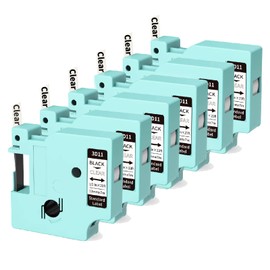 6-Pack Label Maker Tape Compatible with DYMO D1 Label Tape 45010 Replacement for DYMO Label Maker Refills A45010 Black on Clear, 1/2 Inch x23Ft for DYMO LabelManager 160 280 360D 420P 210D Label Maker