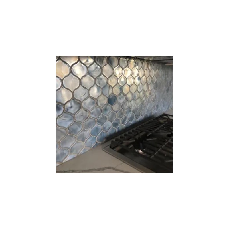 Tenedos Blue Pearly Lantern Arabesque Glass Mosaic Wall Tile for