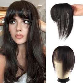 Ainimiu Hair Toppers for Women Real Human Hair, Bangs Hair Clip 360° 3D Cover Human Hair Topper with Bangs, Human Hair Toppers for Women Daily
