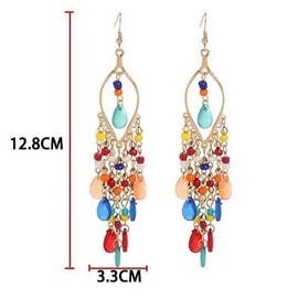 Bohemian Long Tassel Turquoise Beads Drop Dangle Earrings For Women Boho Vintage Sbb Copper Coil Jewelry - White