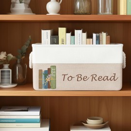 Dawutian TBR Book Organizers and Storage Basket ,Collapsible Storage Basket for Books with Handles, to Be Read List Storage Bin for Office Home Shelves Book Club Members（16.1 x 12.2 x 8.2inch）