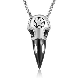HUKKUN Raven Skull Necklace 925 Sterling Silver Viking Bone Necklace Witchy Jewelry Gift for Men
