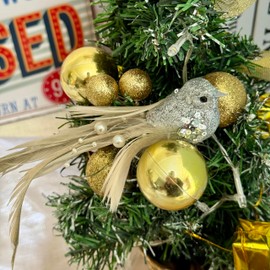 LWINGFLYER White Artificial Bird,Sequin Clip on Bird, Christmas Tree Ornaments, Suitable for Wedding, Christmas, Living Room Home Decoration