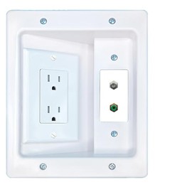 RiteAV Coax RCA-Green Recessed Wall Plate Cable Concealer Management Kit with Power Outlet Hides Cords and Cables