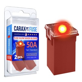 CARAX Glow Fuse – Premium Fuse Cartridge Tall Standard Fuse – 50A Kit 2 pcs. – Glow When Blown LED Automotive Fuse – Smart Auto Glow Fuse Easy Identification – 2 pcs