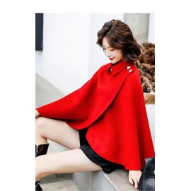 XINMAIKE Women's Wool Blend Capelet Capes Hooded Warm Poncho In winter (Red01)