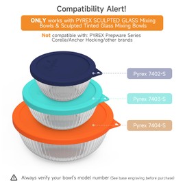 SOPHICO Silicone Replacement Lids for Pyrex Sculpted Glass & Tinted Glass Bowls Mixing Bowls（3 size）Container not included