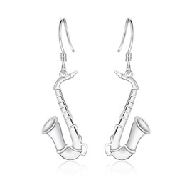 925 Sterling Silver Music Earrings - Violin/Clarinet/Trumpet /French Horn/Treble Clef/Saxophone/Harp Dangle Earrings Jewelry Gifts for Violinists/Clarinetist /Trumpeter/Horn player/Musician/Harpist (Saxophone)