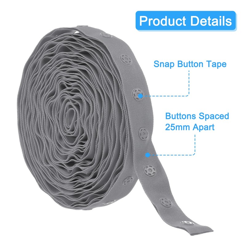 MECCANIXITY 4 Yard Snap Button Tape for Sewing, Cotton Snap
