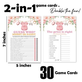 Guess Who? Mommy Or Daddy & The Price is Right Theme Baby Shower Games Activity-Blush Flowers Game Cards for Girls-5x7 Inches 30 Pink Clothes Game Cards-Baby Shower Party Supplies & Favors-B02