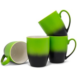 Elanze Designs Green Black Two Toned Ombre Matte 12 ounce Ceramic Stoneware Coffee Cup Mugs Set of 4