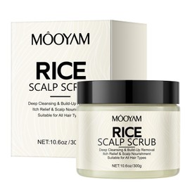 Scalp Scrub with Rice Extract & Hyaluronic Acid, 2-in-1 Exfoliating Shampoo for Hair Treatment, Includes Silicone Scalp Massager, Removes Buildup & Dandruff, 10.6oz