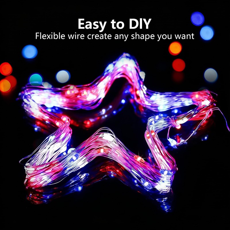 YEGUO 4 Pack Red White and Blue Fairy Lights Battery