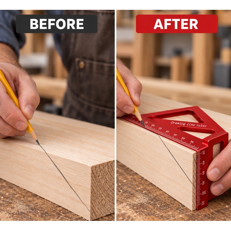 3D Woodworking Square Ruler, Aluminum Alloy 45°/90° Multi-Angle Measuring &