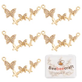 Beebeecraft 6pcs/Box Butterfly Pendants 18K Gold Plated Cubic Zirconia Butterfly Links for DIY Jewelry Bracelet Necklace Earring Crafts