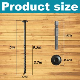 #14 x 5 Inch Lag Screws, (1lb, 24pcs) Structural Wood Screws with T30 Star Bit - High Heavy Duty Strength Construction Timber Screws for Exterior Wood, Rust-Resistant.