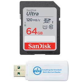 SanDisk 64GB SDXC SD Ultra Memory Card Works with Sony Alpha a6400 Mirrorless Camera (ILCE-6400/B) Class 10 (SDSDUN4-064G-GN6IN) Bundle with (1) Everything But Stromboli Multi-Slot Card Reader