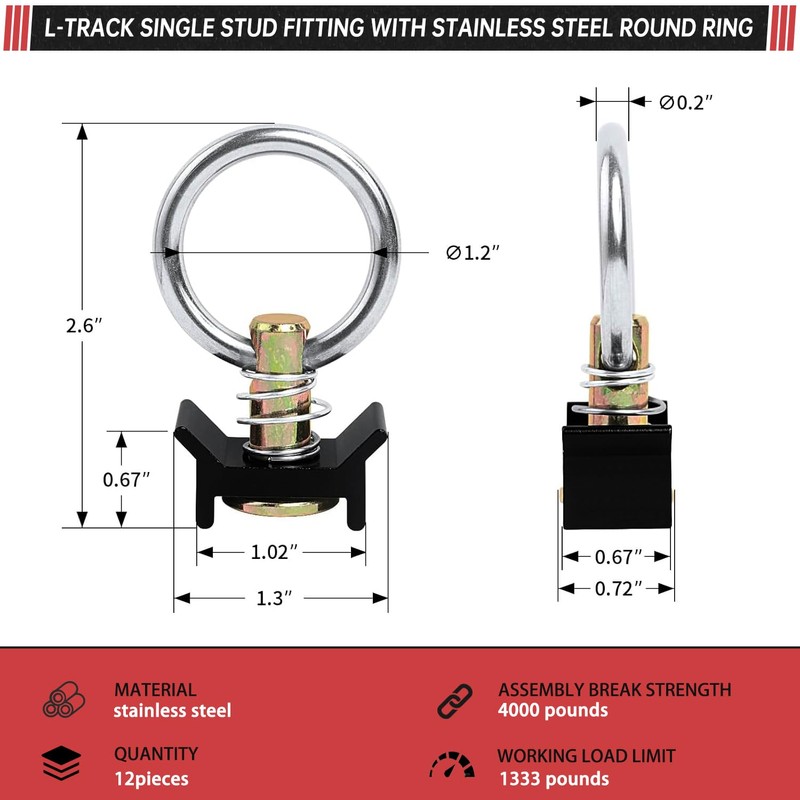 WuhaPhreyn 12 Pack L Track Tie Down O Ring L