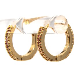 INFINITY 18K Gold Plated Earrings for Woman | Fancy hoop earring with white and pink stones Size P | Hypoallergenic | Minimalist Aesthetic Lightweight Elegant Gold Plated Earrings Jewelry | Gifts