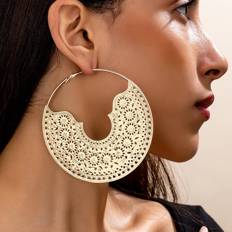 Chunky Hoop Earrings for Women Statement Gold Bohemian Geometric Hollow