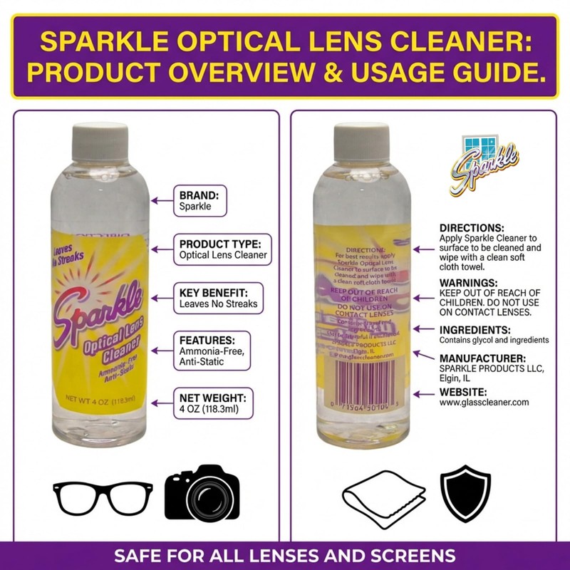 Sparkle Lens Cleaner for Glasses & Optical Surfaces – Ammonia-Free,