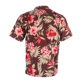 Havana Breeze Men's Hawaiian Button Shirts Breathable & Luxurious Silk Blend Short Sleeve Blouse for Vacation Red Flower XL
