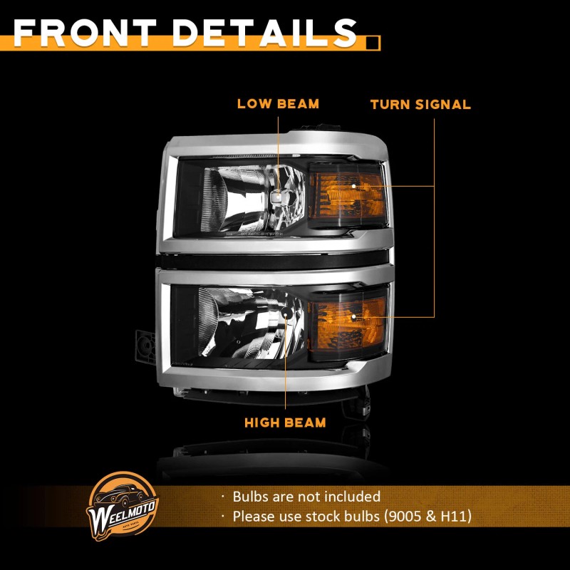 Unbranded For 2014-2015 Chevy Silverado 1500 Chrome Headlights Headlamps Assembly