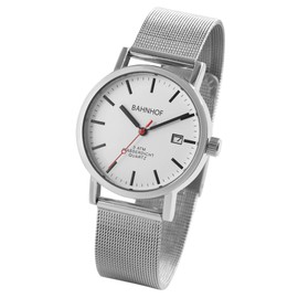 Bahnhof Men's Bracelet Watch White Analogue Date Mesh Band Metal Milanese Quartz