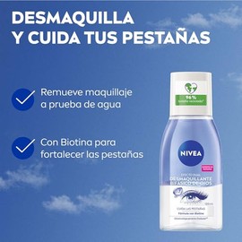 NIVEA Desmaquillante Facial Bifásico de Ojos (125 ml) - Elimina la máscara de pestañas y el maquillaje a prueba de Agua, Enriquecido con Biotina para 